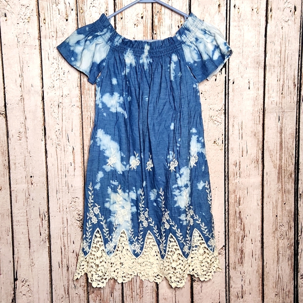 Mumu, Show me your Mumu off the shoulder tye dye embroidered lace summer dress.